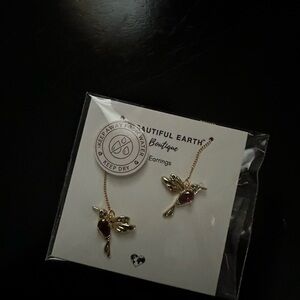 Crystal Hummingbird Tassel Earrings Gold Green Red